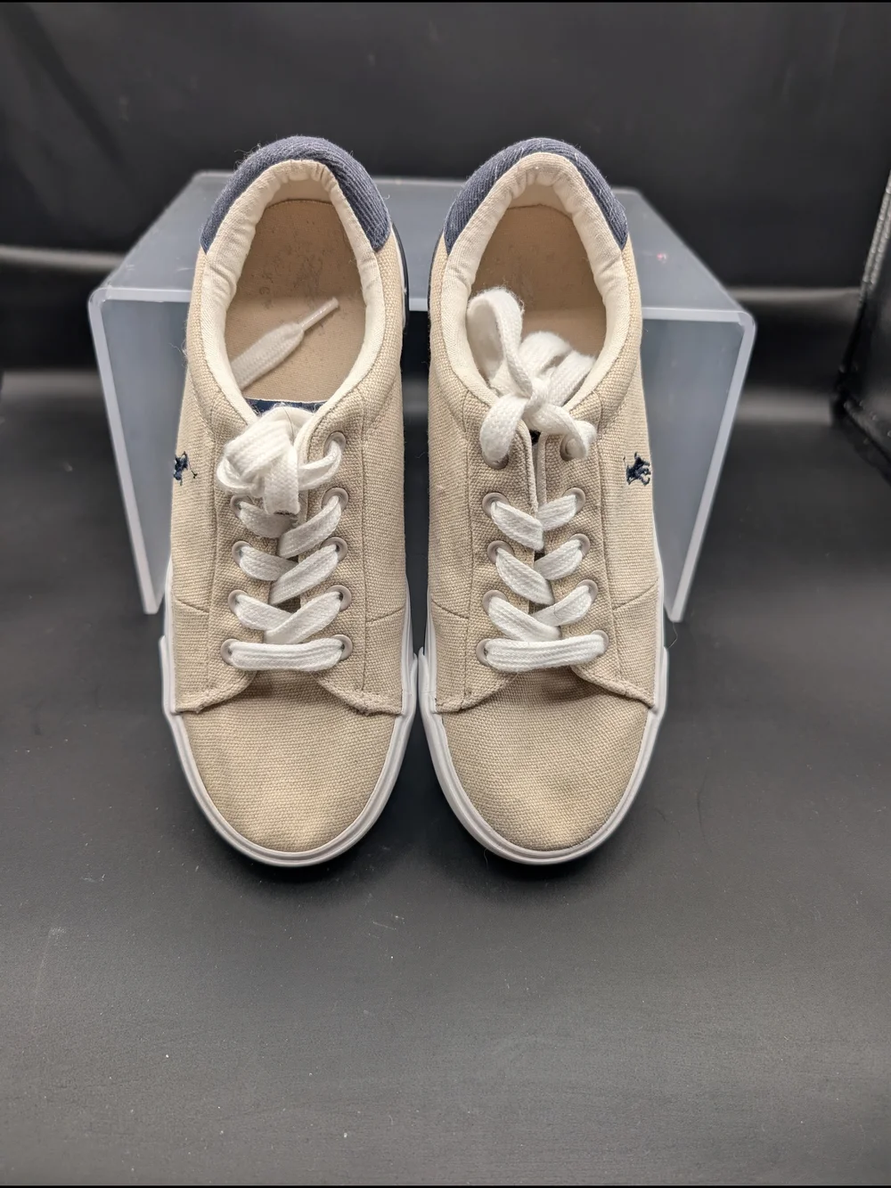 Polo by Ralph Lauren Kids Canvas Sneakers in Beige and Navy Heel